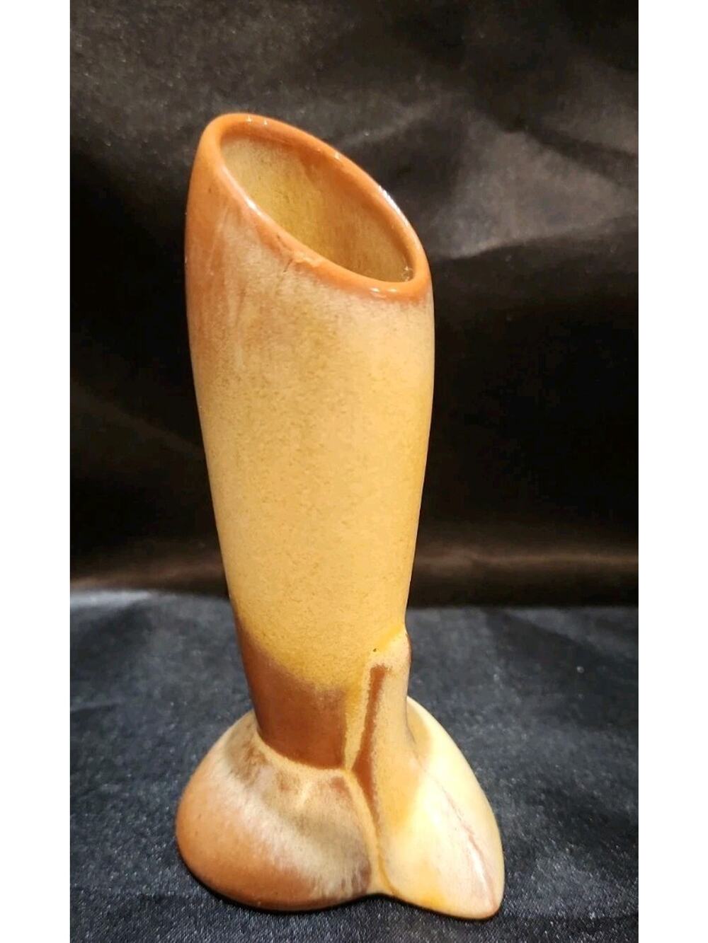 Frankoma Rocket budvase Mid-Century brown beige drip glaze